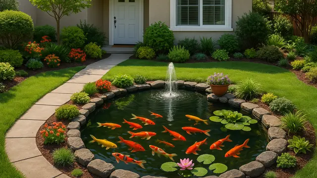 Taman Depan Rumah Ukuran 6x9 dengan Kolam Mini/ Ilustrasi gambar oleh AI