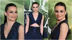 Foto kolase saat Lea Michele tiba pada acara pemutaran perdana dunia Knock at the Cabin dari Universal Pictures di Lincoln Center, New York City, Amerika Serikat, 30 Januari 2023. (ANGELA WEISS/AFP-Dimitrios Kambouris/Getty Images/AFP)