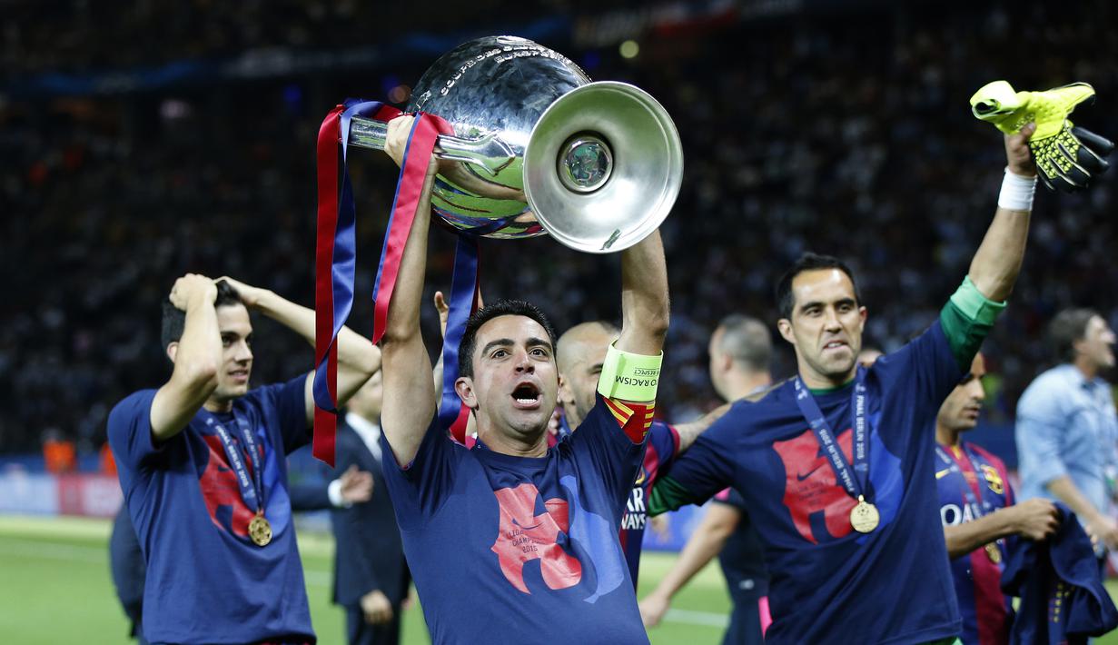1. Xavi Hernandez (Barcelona) - Total penampilan sebanyak 151. Setelah pensiun dari Barcelona pada 2015, ia sempat bermain untuk Klub Al-Sadd di Liga Qatar. Akhirnya, pada 20 Mei 2019, dirinya pamit sebagai pemain profesional. (AP Photo/Luca Bruno)