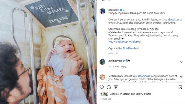 Nadine Chandrawinata jelaskan arti nama anaknya Nadi Djiwa Anggara