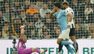 Selebrasi Omar Marmoush di laga Newcastle vs Manchester City di ronde kelima FA Cup di St James' Park, Minggu (08/03/2026) dini hari WIB. (AP Photo/Ian Hodgson)