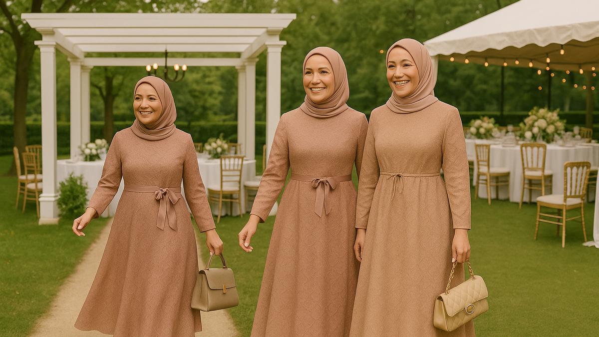 7 Model Gamis Brokat Tali Pinggang untuk Ibu-ibu Usia 40 Tahun