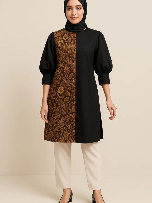 Tunik Batik Katun Belah Samping Lengan Puff