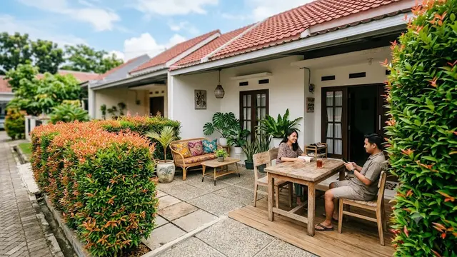 Ide Teras Rumah Tipe 36 dengan Pucuk Merah Tanpa Terlihat Sempit/AI Gemini