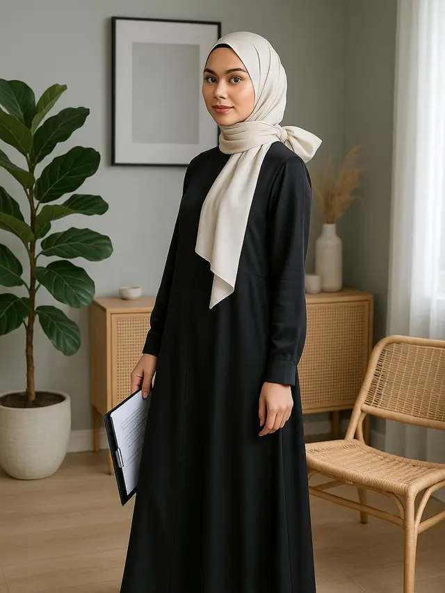 7 Model Gamis dengan Hijab Pashmina Lilit Simpel, Tampil Anggun Tanpa Ribet