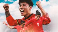 Timnas China - Lei Li, Yuning Zhang, Wenneng Xie (Bola.com/Adreanus Titus)