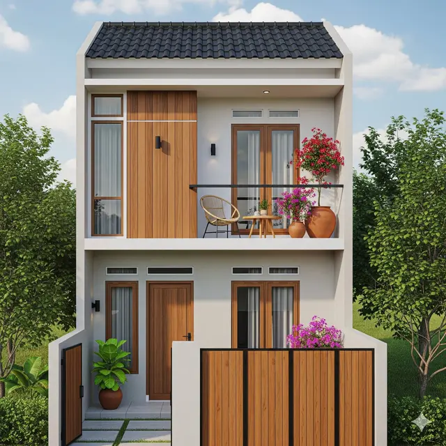 Desain 2 Lantai dengan Balkon Kecil