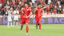 Selebrasi Arlyansyah Abdulmanan usai berhasil mencetak gol ke gawang Persijap Jepara pada pekan ke-16 BRI Super League 2025/2026 di Stadion Utama Gelora Bung Karno (SUGBK), Jakarta Pusat, Sabtu (3/1/2026) sore WIB. (Bola.com/Abdul Aziz)