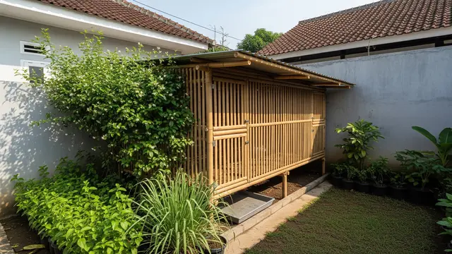 Kandang Bambu Terbuka dengan Tanaman Sekitar