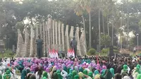 Ketua Umum PKB Muhaimin Iskandar alias Cak Imin memimpin Apel Hari Kesaktian Pancasila di Tugu Proklamasi, Jakarta Pusat, Minggu (1/10/2023). (Liputan6.com/ Winda Nelfira)