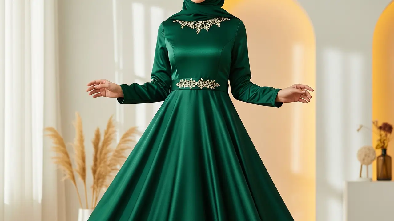 Model Long Dress Muslim Satin Silk yang Lagi Tren Tahun Ini (Gemini AI)