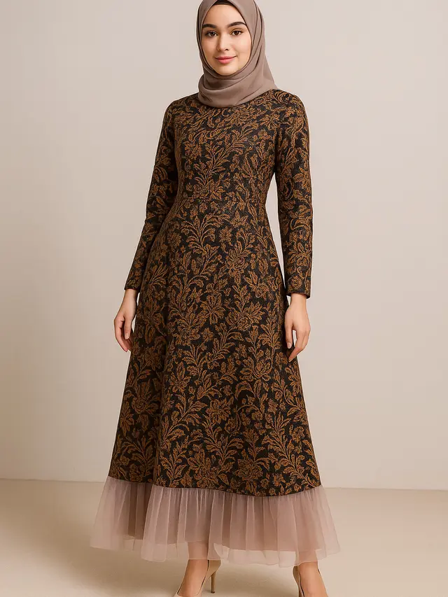 Model Gamis Batik Kombinasi Tulle Transparan