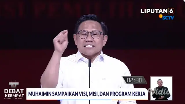 Calon Wakil Presiden (Cawapres) Muhaimin Iskandar pada Debat Cawapres kedua di JCC, Jakarta, Minggu (21/1/2024).