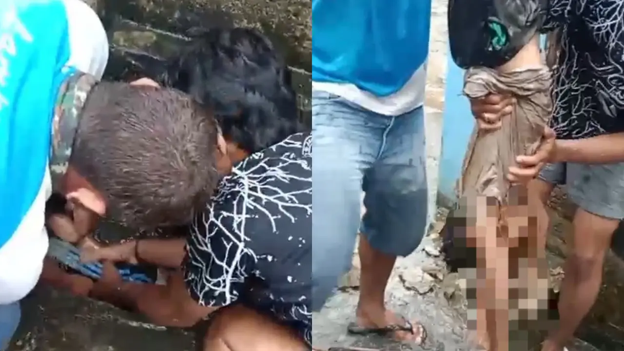 Evakuasi bocah tersangkut gorong-gorong