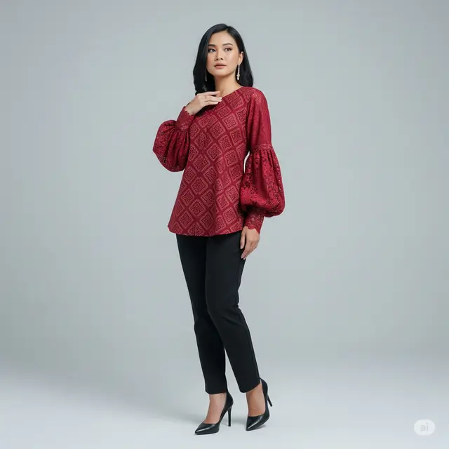 Model Batik Brokat Lengan Balon yang Memukau dan Elegan