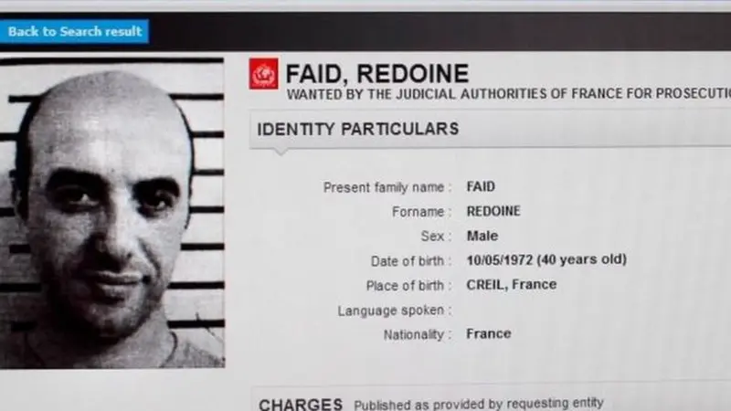 Mug shot Redoine Faid, gangster Prancis yang kabur dari penjara di Paris dengan dijemput helikopter dan tiga kru bersenjata (Kepolisian Prancis / AFP PHOTO)