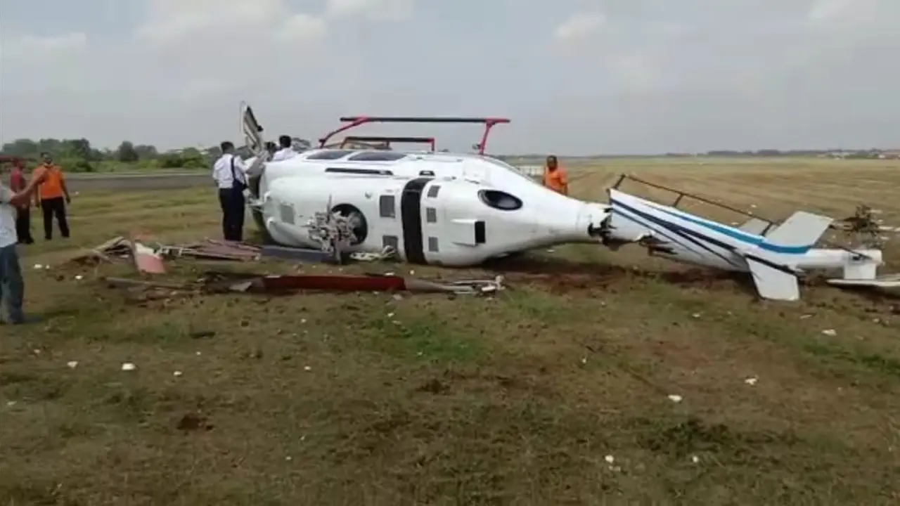 Helikopter milik BBKFP kecelakaan di Bandara Budiarto Tangerang