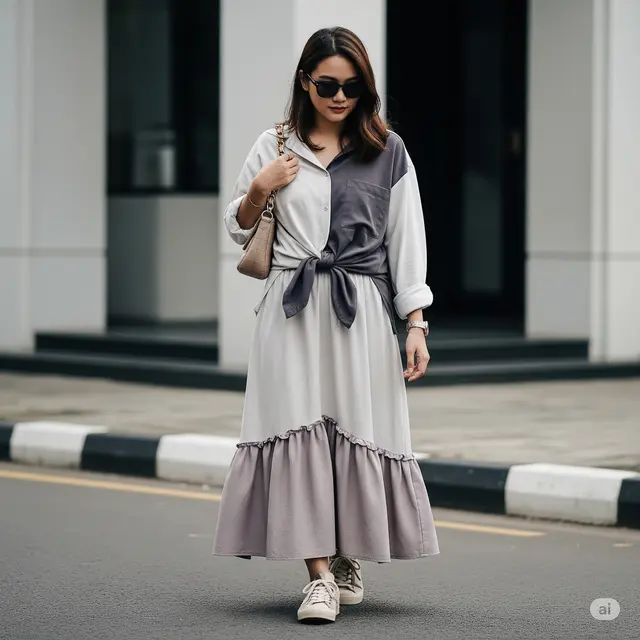 Padu padan atasan dengan rok rampel (Image by GeminiAI)