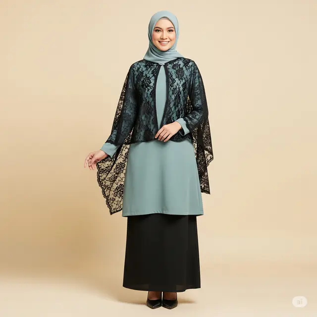 Model Gamis Kombinasi Brukat dan Katun Terkini