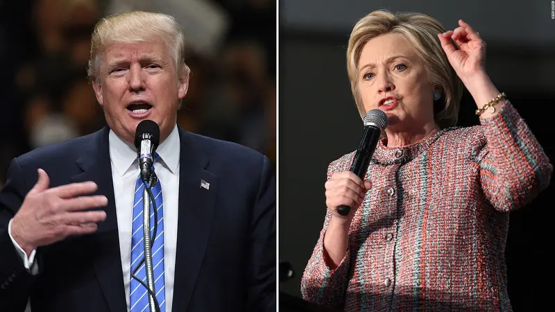 Donald Trump dan Hillary Clinton, dua calon presiden AS yang akan bertarung pada 8 November mendatang