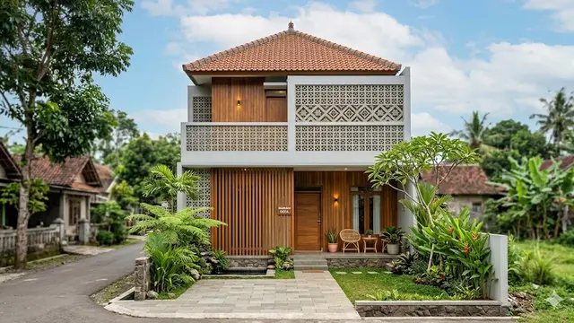 Inspirasi Rumah Desa Kombinasi Kayu dan Roster agar Lebih Adem