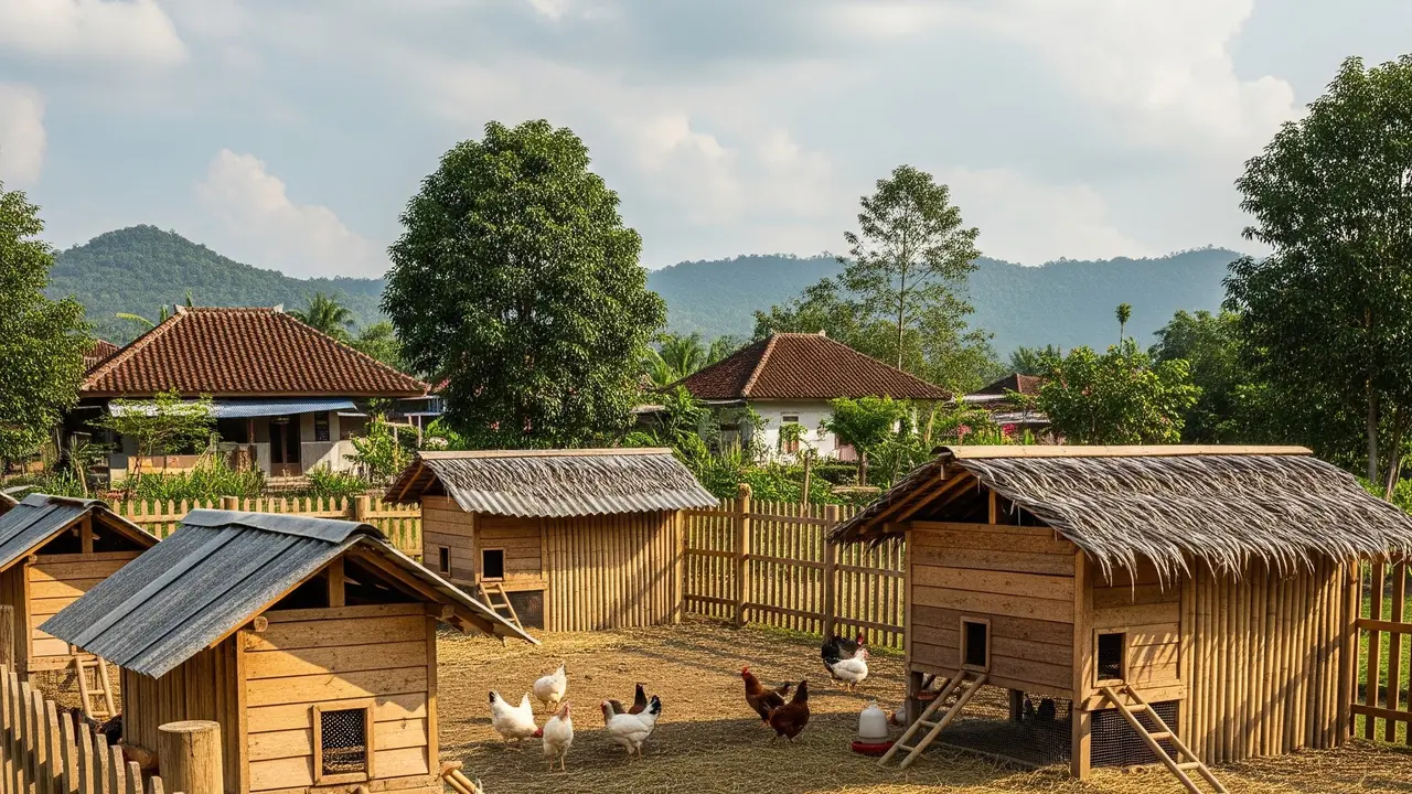 Model Kebun Ayam Umbaran dengan Pagar Sederhana di Desa (Image by Gemini AI)