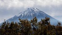 Gunung Fuji, gunung tertinggi di Jepang, terlihat dari Fujikawaguchiko, Prefektur Yamanashi (1/11). Gunung Fuji diperkirakan terbentuk sekitar 10.000 tahun yang lalu. (AFP Photo/Behrouz Mehri)