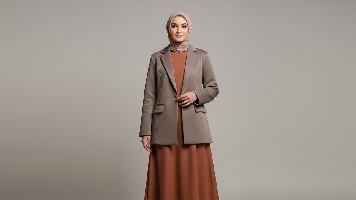 8 Model Gamis Syar’i dengan Blazer Longline Minimalis, Elegan, Modern, dan Tetap Tertutup