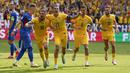 Gelandang Rumania Razvan Marin (18) berselebrasi setelah mencetak gol  pertama timnya ke gawang Slovakia pada matchday 3 Grup E Euro 2024 di Frankfurt Arena, Rabu (26/06/2024) malam WIB. (AP Photo/Themba Hadebe)