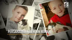 Seorang bocah berusia 7 tahun memiliki warna mata yang sama dengan kucingnya.