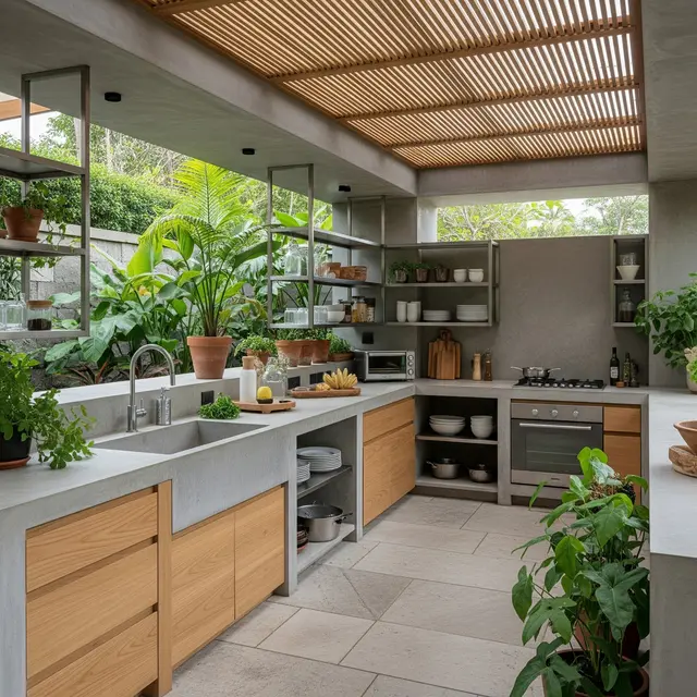 Desain Dapur Kecil Ala Tropis Semi Outdoor untuk Rumah Kampung