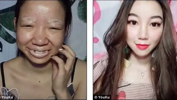 [Bintang] Hanya dengan Makeup Wajah Perempuan Ini Bisa Berubah Drastis, Bikin Shock!