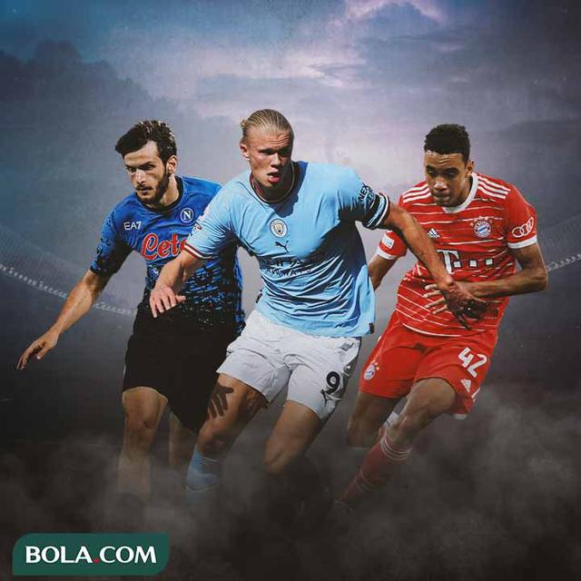 Ilustrasi - Khvicha Kvaratskhelia, Erling Haaland, Jamal Musiala