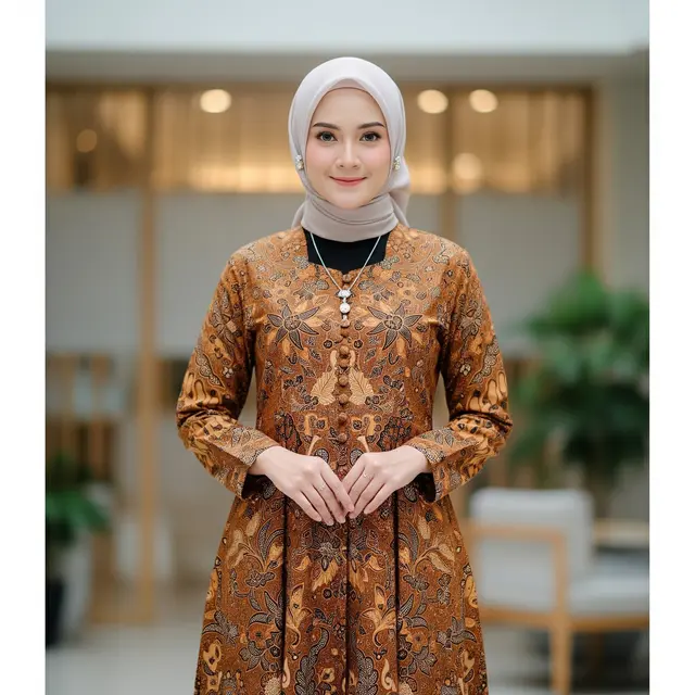Model Gamis Batik Kancing Depan Terbaru (Image by Gemini AI)