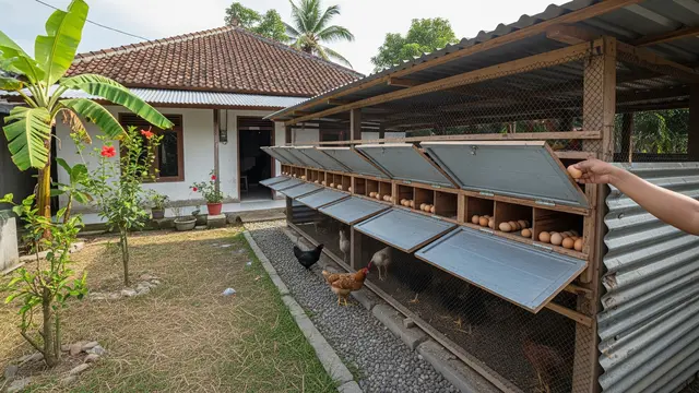 Model Kandang Ayam dengan Sistem Panen Telur Tanpa Masuk
