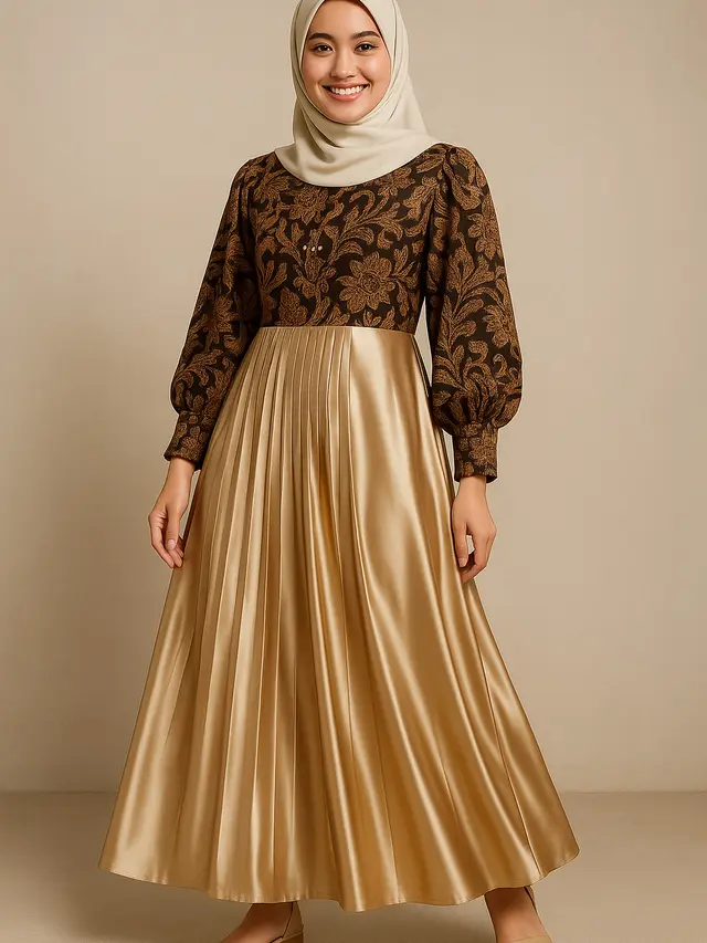 Model Gamis Batik Kombinasi Satin Mengkilap/Ilustrasi ChatGPT