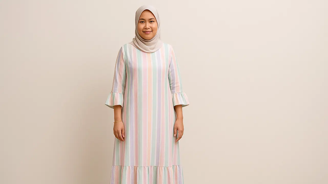 Gamis Motif Garis-garis Kekinian untuk Usia 40-50 Tahun (Foto: ChatGPT)