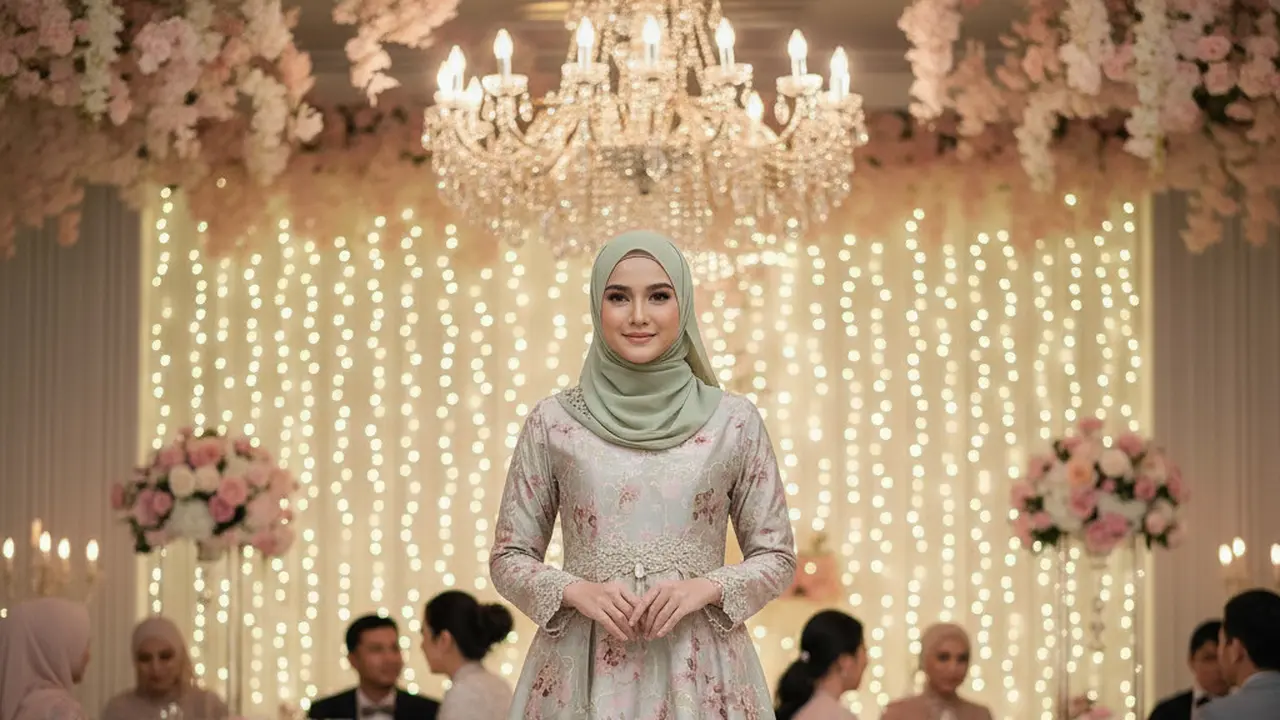Tips Muslimah Memilih Baju Pesta Syar’i yang Elegan dan Tidak Berlebihan (Foto: Gemini AI)