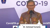 Direktur Jenderal Pencegahan dan Pengendalian Penyakit Kementerian Kesehatan Achmad Yurianto. (Foto: Tampilan Layar di YouTube BNPB)