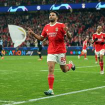Selebrasi pemain Benfica Goncalo Ramos saat menjebol gawang Club Brugge di Liga Champions (AFP)