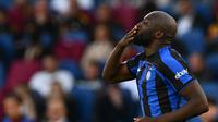 Romelu Lukaku selebrasi gol untuk Inter Milan saat menang 2-0 atas AS Roma di pekan ke-34 Liga Italia di Olimpico (AFP)