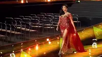 Tampilan Adinda Cresheilla Bergaun Krakatau di Ajang Miss Supranational 2022 (Tangkapan Layar Instagram/officialputeriindonesia)