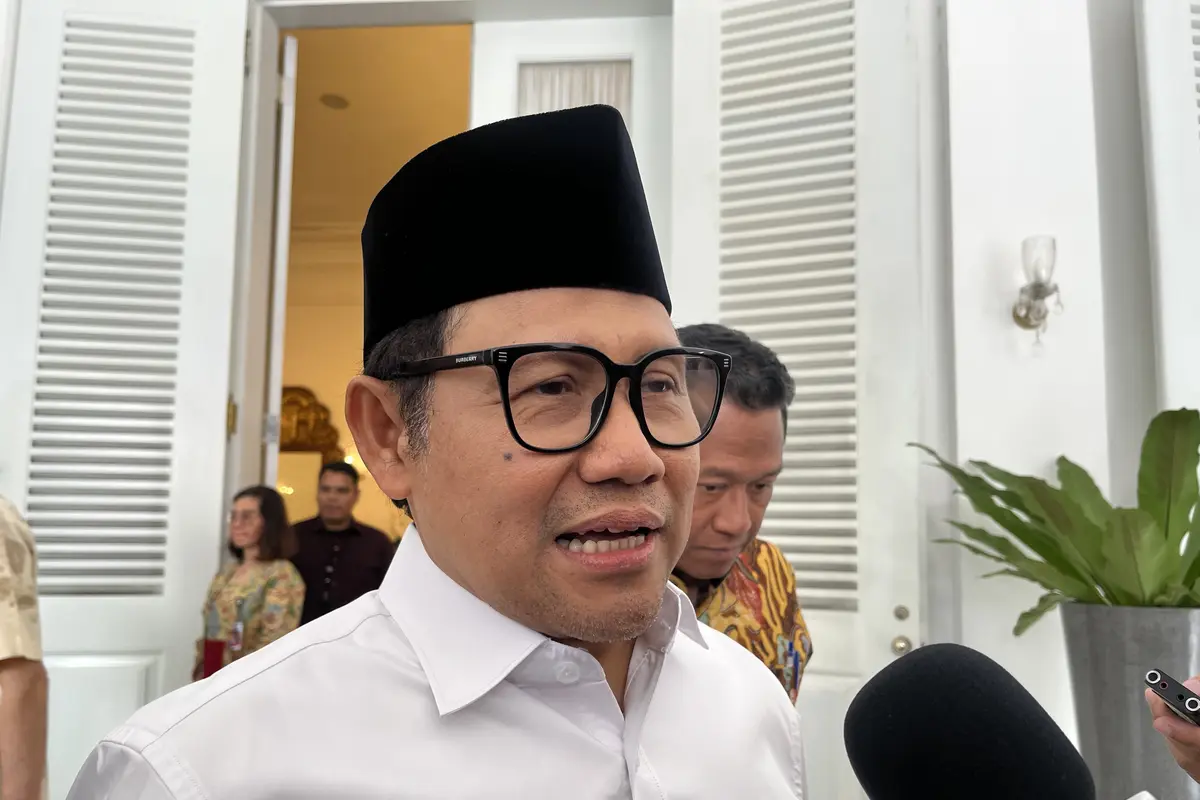 Menteri Koordinator Bidang Pemberdayaan Masyarakat sekaligus Ketua Umum (Ketum) Partai Kebangkitan Bangsa (PKB) Muhaimin Iskandar atau Cak Imin di Balai Kota DKI Jakarta, Selasa (26/8/2025) (Liputan6.com/Winda Nelfira)