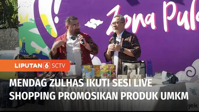 Menteri Perdagangan, Zulkifli Hasan mengikuti sesi live shopping untuk mempromosikan produk UMKM dalam negeri dalam Festival Indonesia Pesta Anak Bangsa yang digelar di Plaza Tenggara Kompleks Gelora Bung Karno Jakarta, Minggu (09/07) sore.
