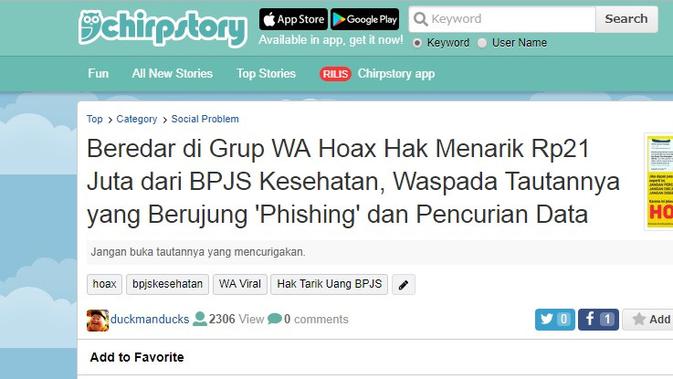Screenshot: Cek Fakta - Ajakan Penarikan Dana BPJS Kesehatan. (Liputan6.com)