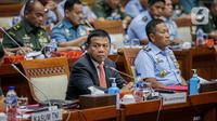 Wakil Menteri Pertahanan (Wamenhan) Letjen TNI Muhamad Herindra bersama jajaran beserta KASAD, KASAU dan KASAL mengikuti rapat kerja dengan Komisi I DPR RI di Kompleks Parlemen Senayan, Jakarta, Rabu (7/6/2023). (Liputan6.com/Faizal Fanani)