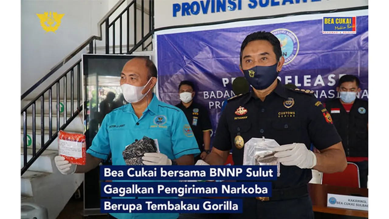 Bea Cukai dan BNNP Sulut Gagalkan Pengiriman Tembakau Gorila ke Tondano
