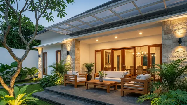 Teras Nyaman dengan Material Batu Alam