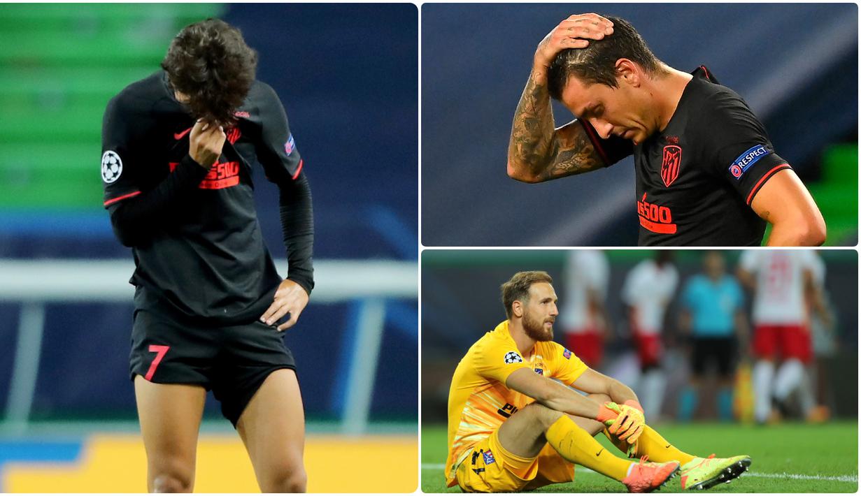 Pemain Atletico Madrid tidak dapat menutupi wajah kecewa mereka usai dikalahkan RB Liepzig dengan skor 1-2 pada perempat final Liga Champions 2019/2020. Berikut ragam ekspresi kecewa pemain Atletico Madrid usai dikalahkan RB leipzig. (kolase foto AFP)