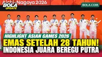 Momen pengalungan medali emas tim bulu tangkis beregu putra Indonesia di Asian Games Aichi-Nagoya 2026. Indonesia sukses mengalahkan China 3-2 di final dan kembali meraih emas beregu putra setelah terakhir kali menjadi juara pada Asian Games 1998 di ...